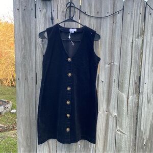 NWT Mudpie S Black Sleeveless Button-Front Dress – V-Neck Detail Layering Style